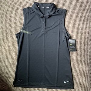 NWT NIKE Black Sleeveless DriFit Collared Tee